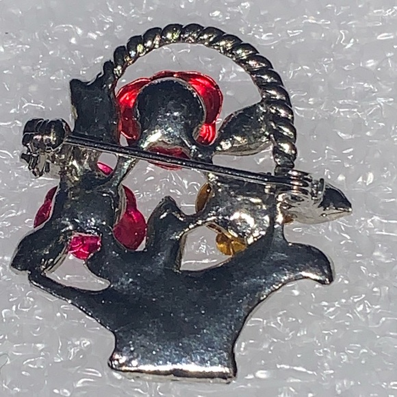 Red, Pink, & Gold Roses in Silver Tone Basket Brooch/Pin - Picture 8 of 16